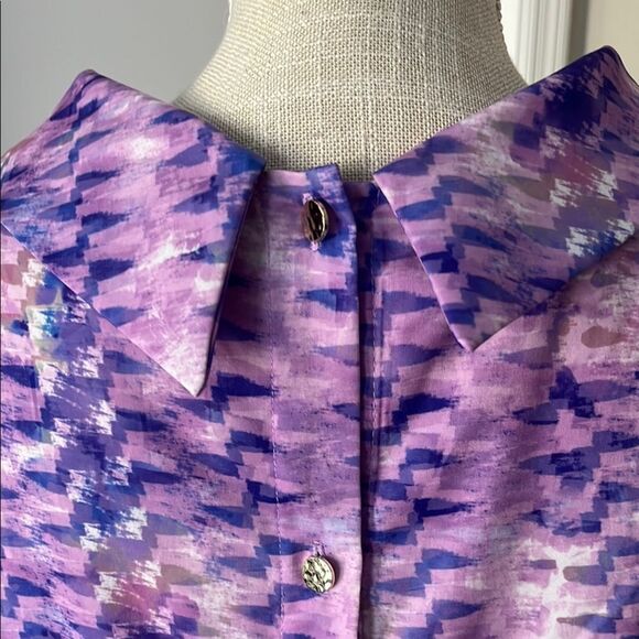Soft Surroundings Purple Patterned Blouse Tie Neck sash Button Details SZ 2X - Picture 3 of 8